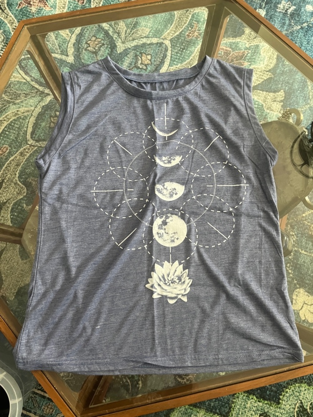 Sleeveless Moon Phases Graphic Tank Top - Blue